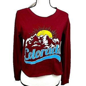 NWT Messy Bun Just Chillin Long Sleeve Colorado Crop in Burgundy Wine Color Sz S